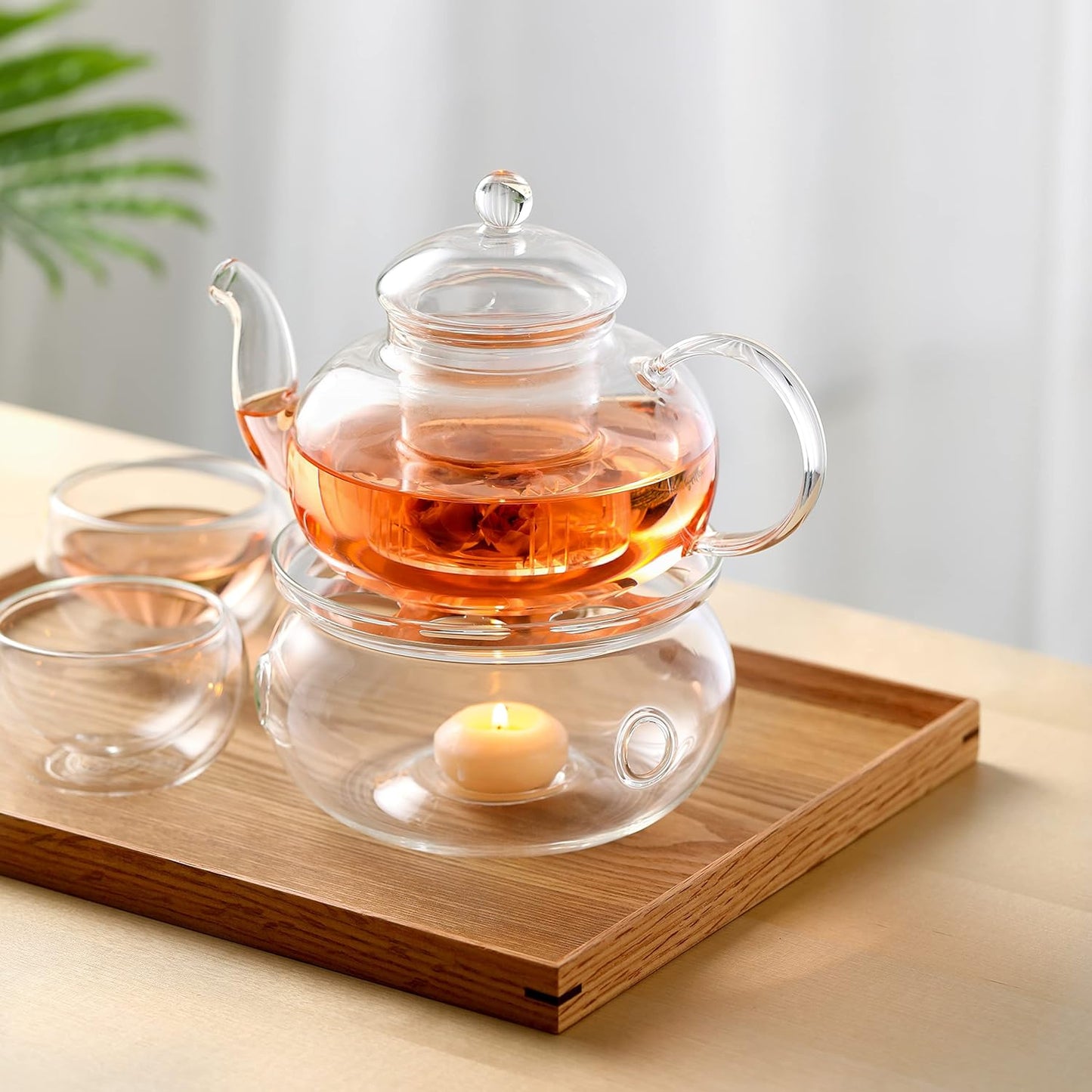 CnGlass 33.8oz Glass Teapot with Removable Infuser,Stovetop Safe Tea Kettle,Blooming & Loose Leaf Tea Pot