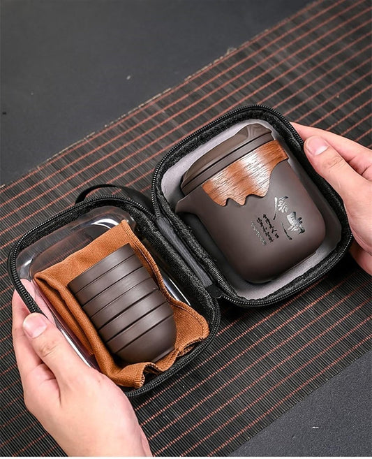 Chinese/Japanese Tea Set Purple Sand Travel Teaset Portable Teapot Set Outdoor Travel Gaiwan Tea Cups of Tea Ceremony Teacup Fine Gift Kung Fu Tea Set Portable Teapot Set Tea Gift set