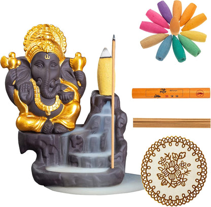 Mini Ganesha Statue,Ganapati Ganesh Statue in Incense Holders-Ganpati Idol,Ganesa Statue,Ganesha Figurine,Elephant God,Elephant Buddha,Lord of Success-Ceramic Ganesha Pottery Ganesha-for Home Decor