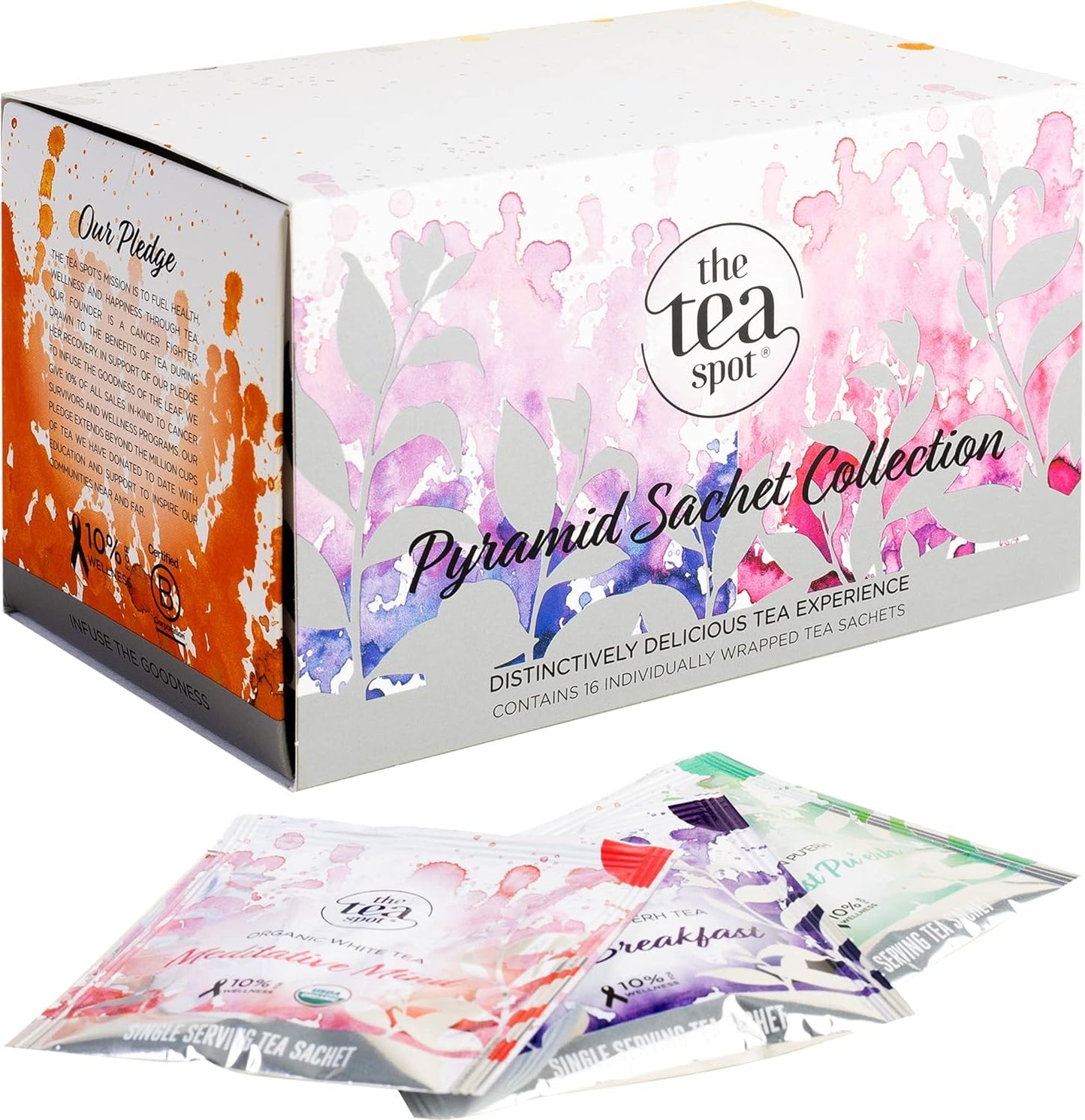 The Tea Spot Pyramid Sachet Collection - Loose Leaf Tea Sampler and Gift Set - 16 Pyramid Tea Bags - Features a Wide Variety of Tea Types