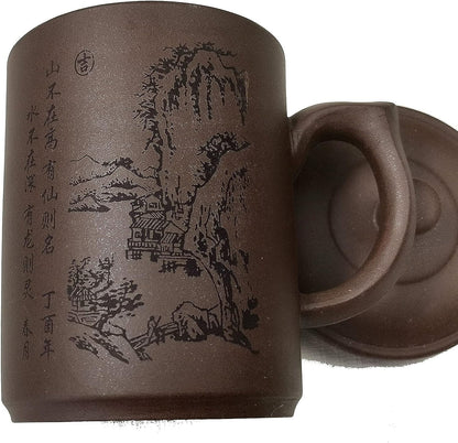 Yixing Purple Sand Clay Tea Cup 500ml Chinese Zisha Teacups Handle Lip Mugs (Black)