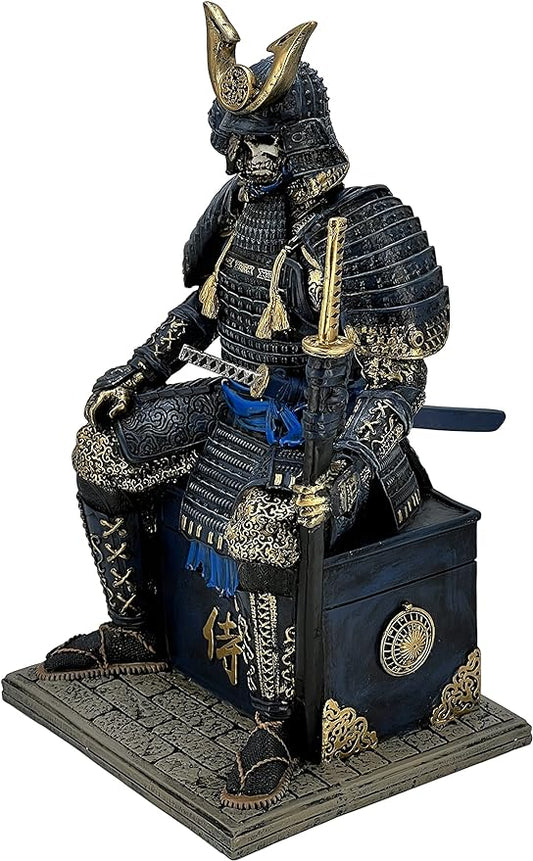 MAUNDEN Medieval Ancient Samurai Undead Warrior Resin Statue Ornament Figurine Craft for Home Living Room Porch Decoration Office Desk Desktop Table Arrangement Gift (Blue Glod)