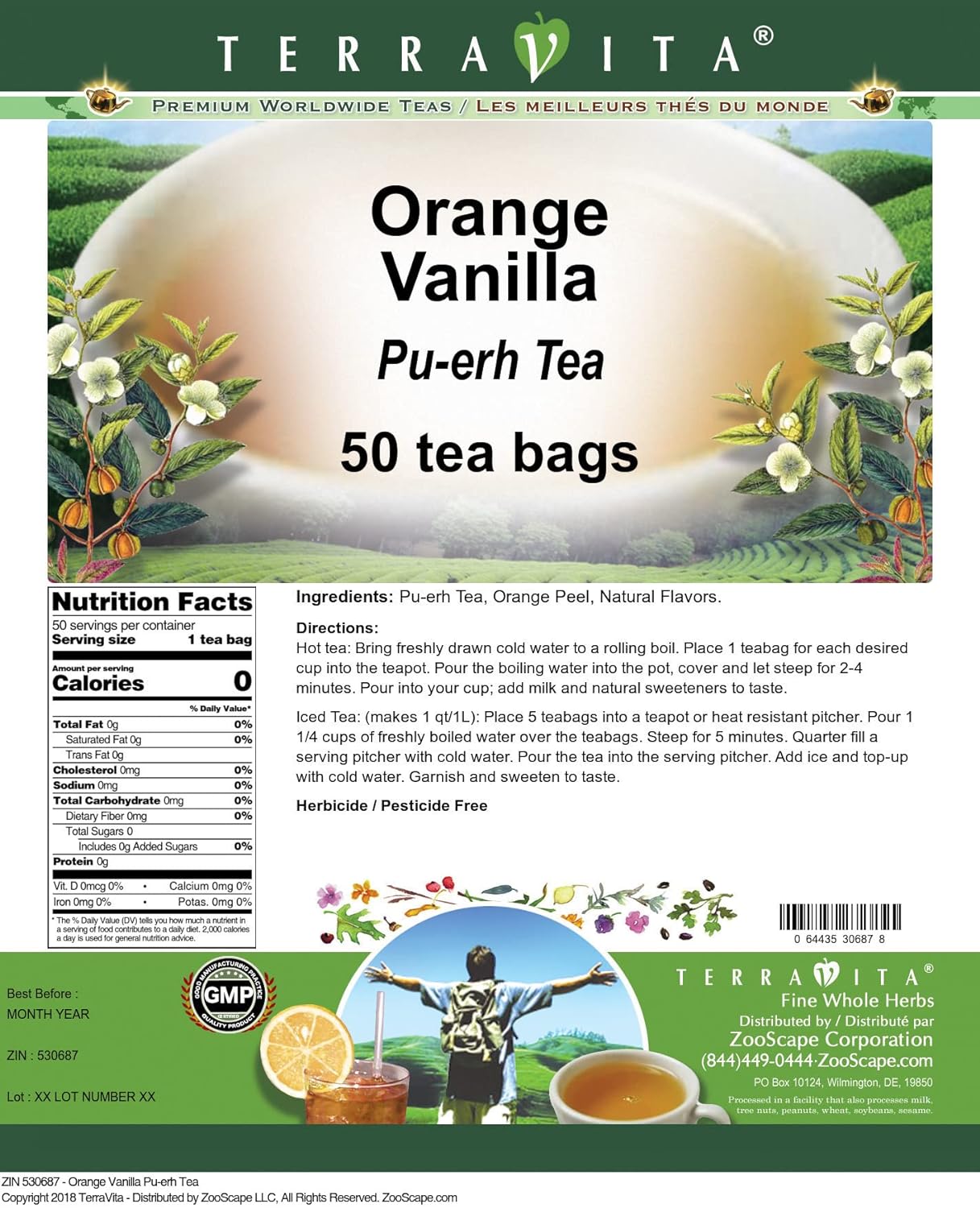 Orange Vanilla Pu-erh Tea (50 tea bags, ZIN: 530687) - 2 Pack