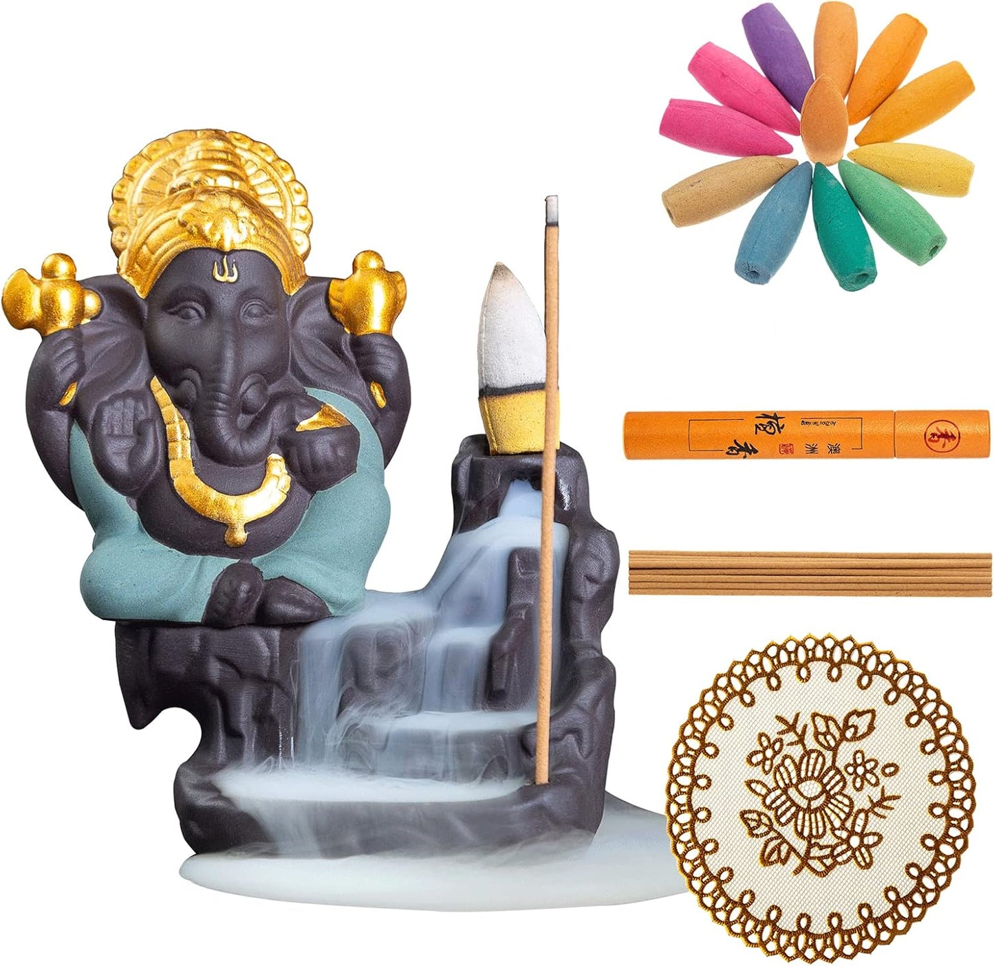 Mini Ganesha Statue,Ganapati Ganesh Statue in Incense Holders-Ganpati Idol,Ganesa Statue,Ganesha Figurine,Elephant God,Elephant Buddha,Lord of Success-Ceramic Ganesha Pottery Ganesha-for Home Decor