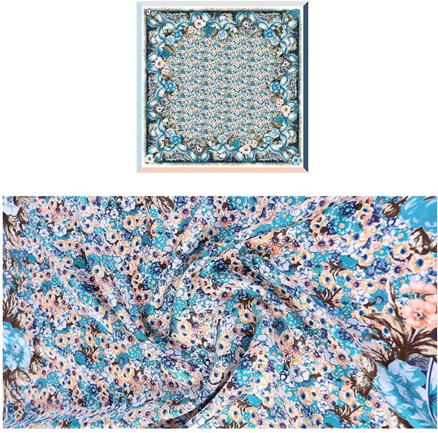 RAN Winter Warm Scarfs Natural Mulberry Silk Scarfs for Women, Silk Satin Square Head Wraps, 41.7" x 41.7" Lightweight Printed Headscarf