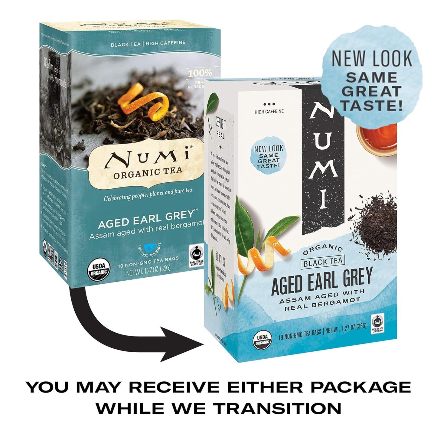 Numi Organic Tea Aged Earl Grey, 18 Count Box of Tea Bags (Pack of 6), Black Tea