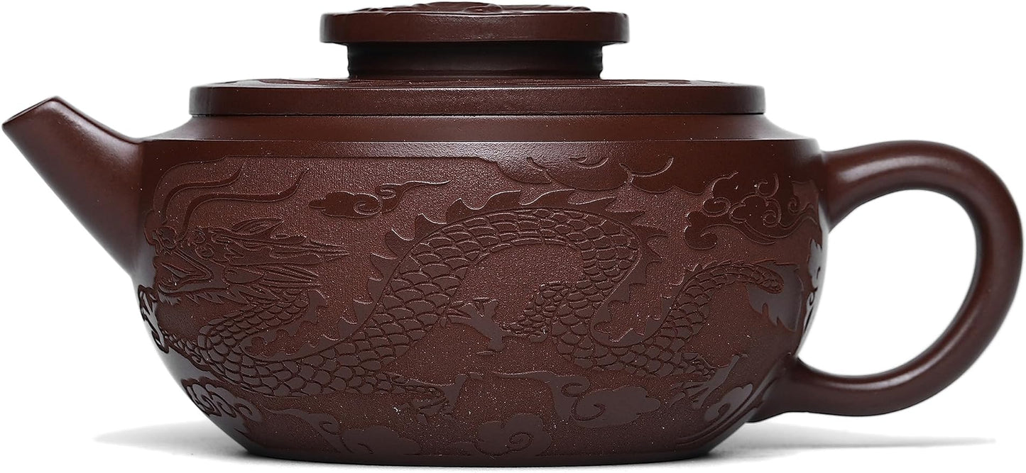 SILINE Zisha Teapot, Chinese Yixing Clay Handmade Tea Pot 10.8 Oz, Infuse Brew Kung Fu Loose Leaf Tea Maker (LongJulun,Zini Purple Clay)