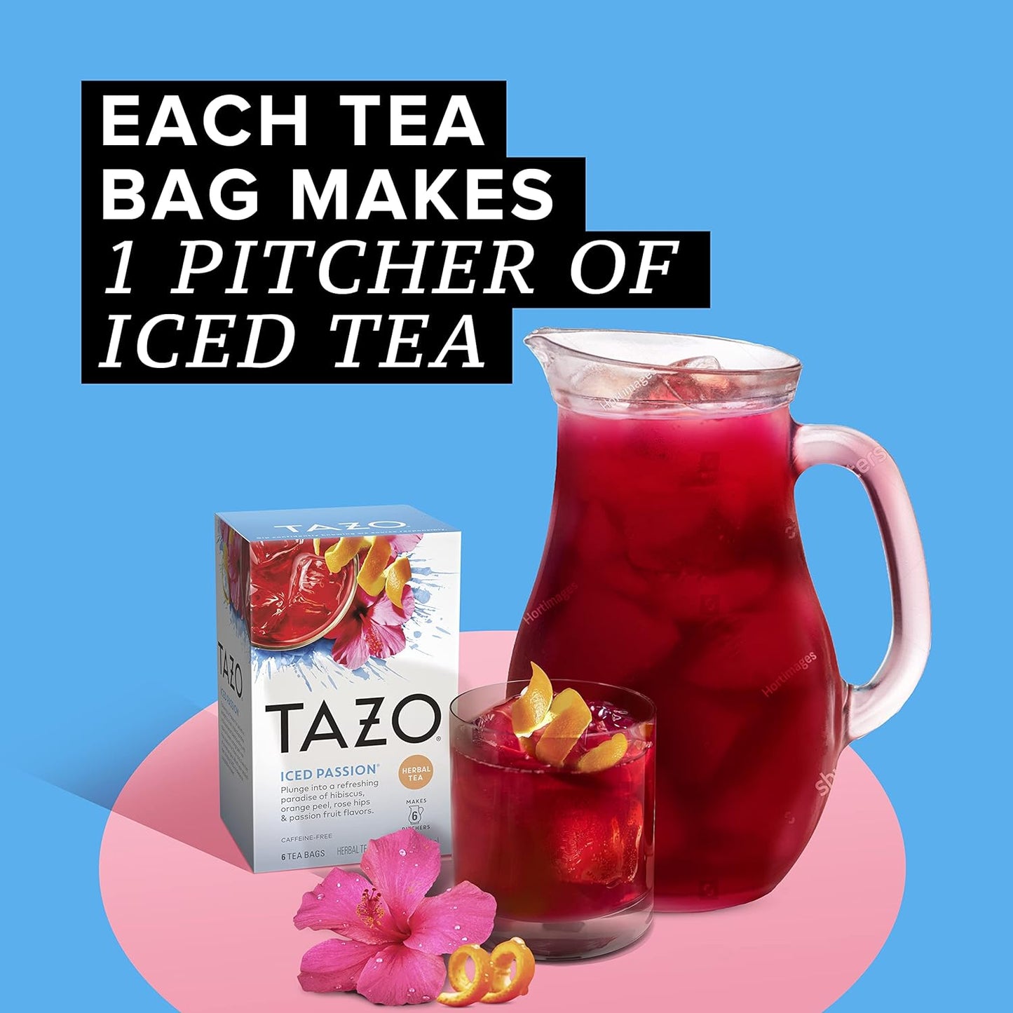 TAZO Tea Bags, Herbal Tea Iced Tea Bags, Iced Passion, Caffeine-Free, Makes 6 Count (Pack of 4)