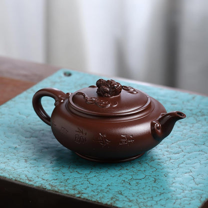 SILINE Zisha Teapot, Chinese Yixing Clay Handmade Tea Pot 10 Oz, Infuse Brew Kung Fu Loose Leaf Tea Maker (Frog,Zini Purple Clay)