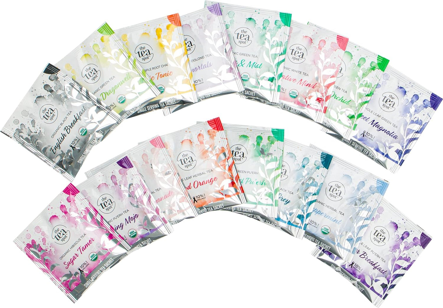 The Tea Spot Pyramid Sachet Collection - Loose Leaf Tea Sampler and Gift Set - 16 Pyramid Tea Bags - Features a Wide Variety of Tea Types