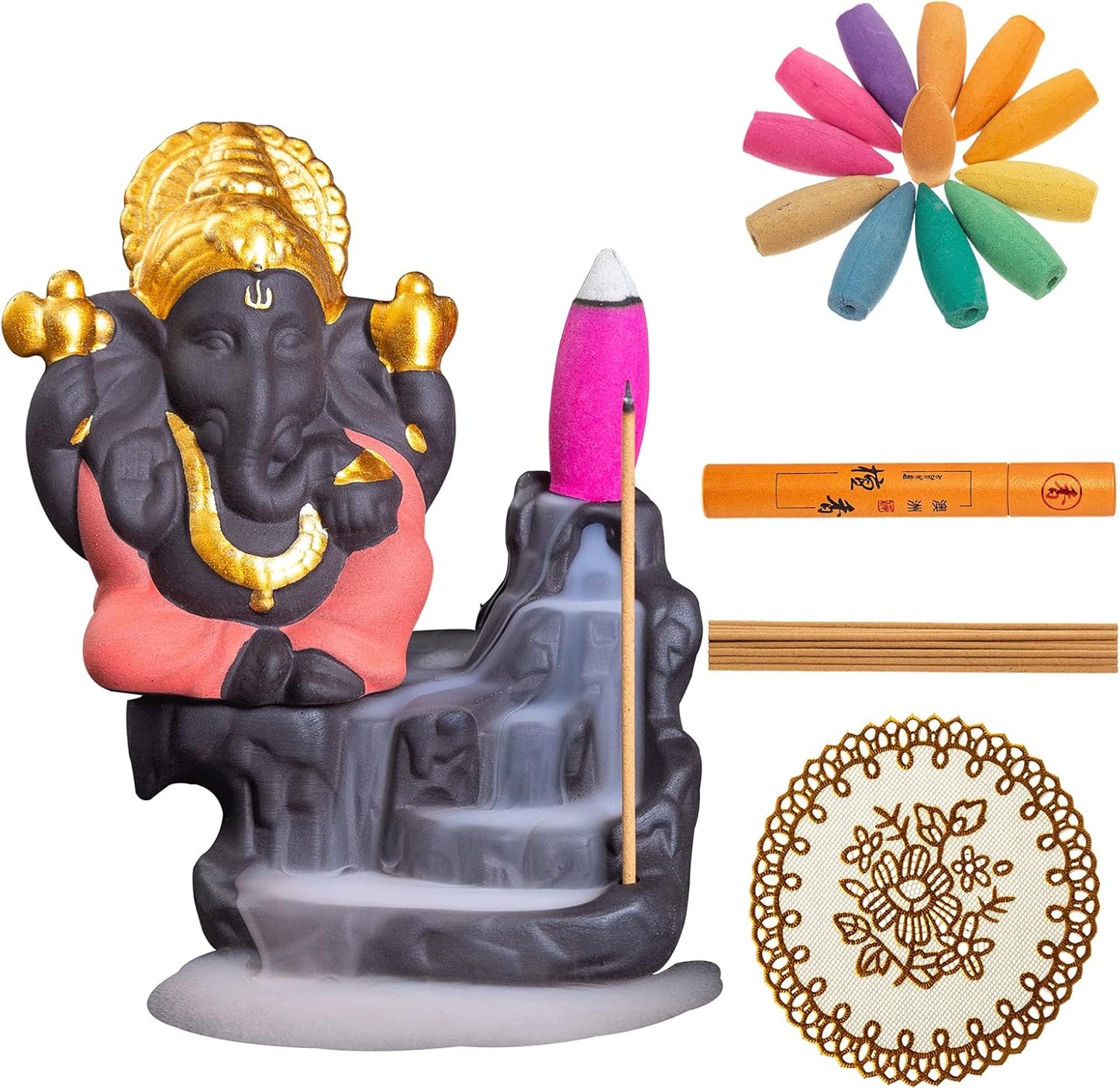 Mini Ganesha Statue,Ganapati Ganesh Statue in Incense Holders-Ganpati Idol,Ganesa Statue,Ganesha Figurine,Elephant God,Elephant Buddha,Lord of Success-Ceramic Ganesha Pottery Ganesha-for Home Decor