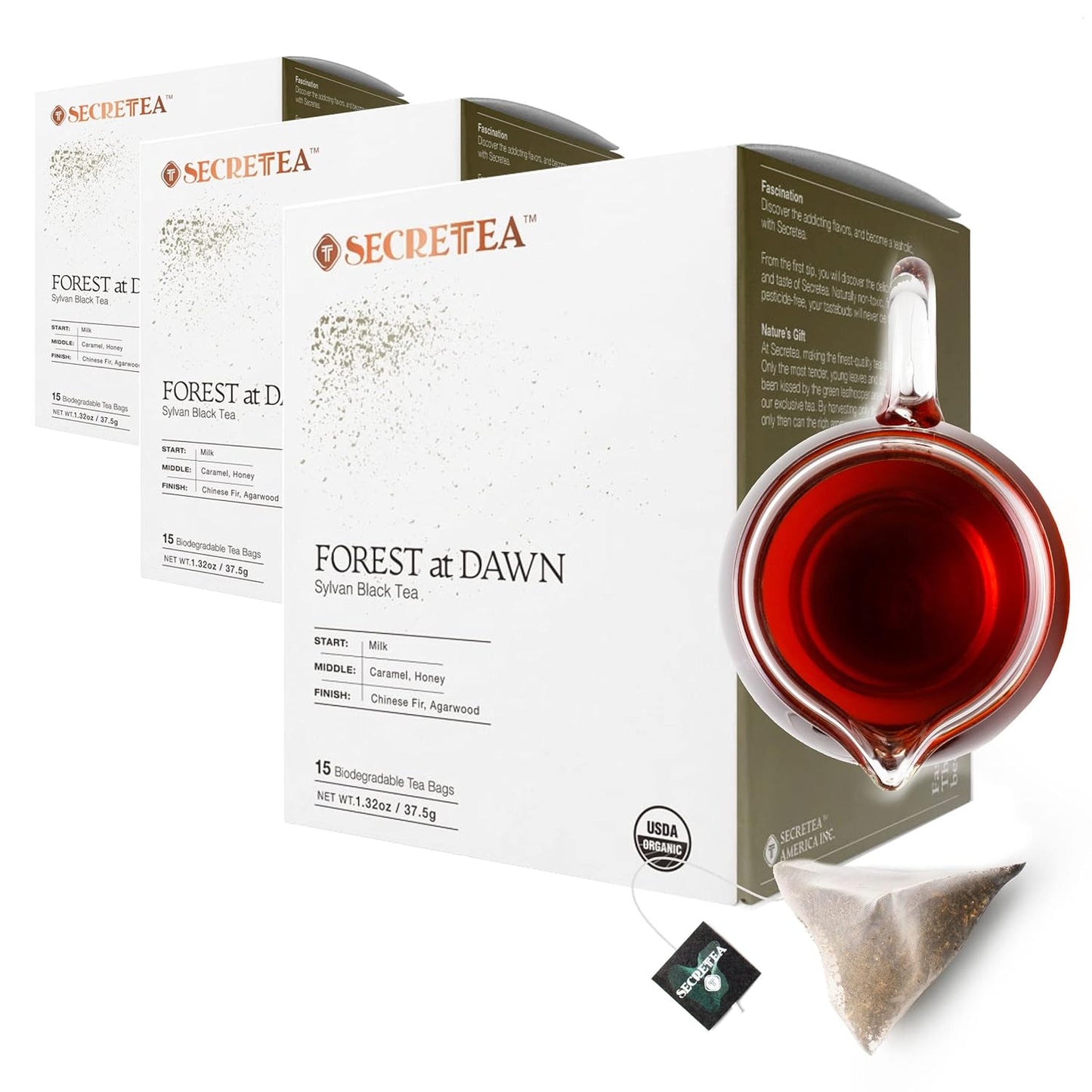 Organic Cocoa Pu-erh Loose Tea I POWERFUL Detox Immune I Heart & Digestion Support, 15 Sachet Tea Bags (Pack of 3) |By T SECRETEA, Treasure Box