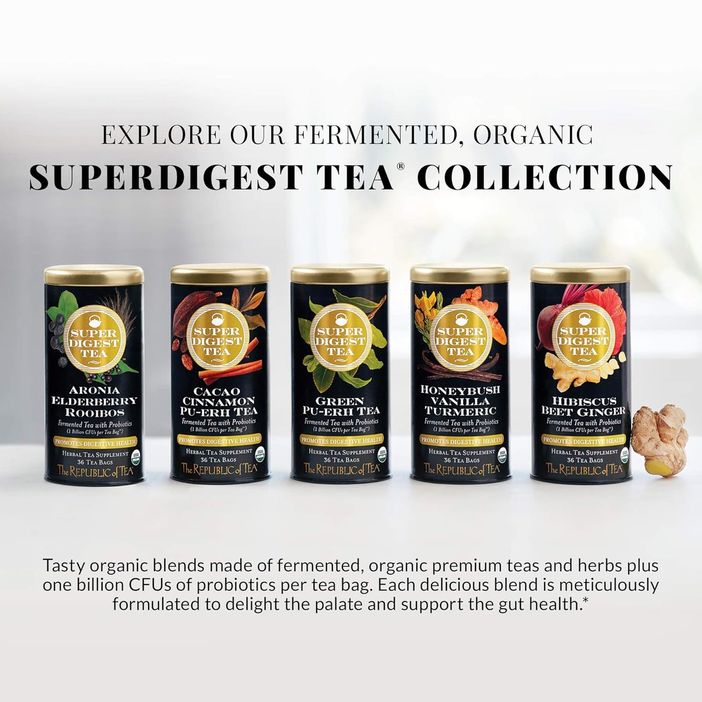 The Republic of Tea Organic Green Pu-erh SuperDigest Tea® | Probiotic Fermented Tea Bags (36 count)