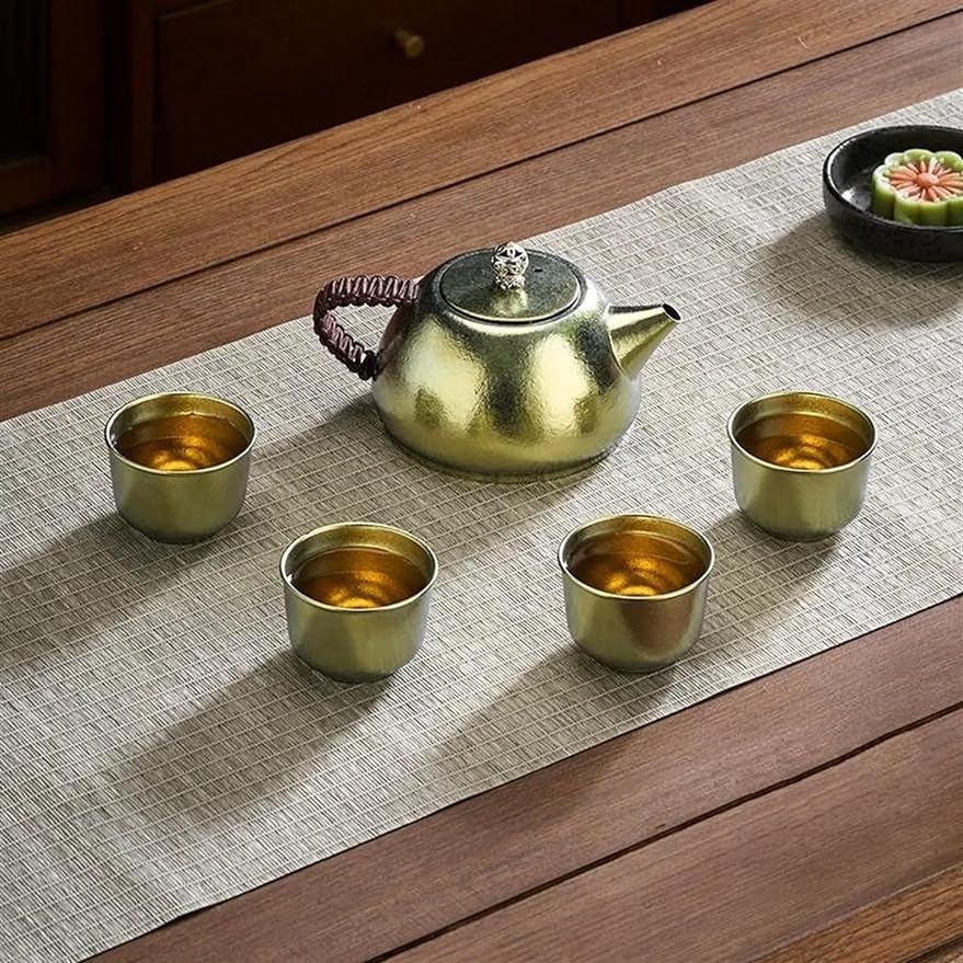 Afternoon Tea Set Chinese Tea Set with Box Pure Titanium Tea Pot Tea Cup Set High Grade Heat Resistant Round Kung Fu Tea Puer Tea Set Tea Set for Adults (Color : Golden)