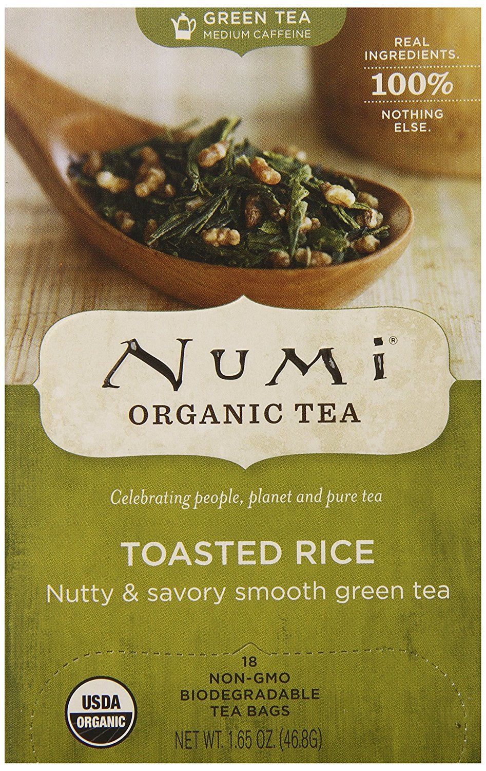 Numi Organic Tea Matcha Toasted Rice, 18 Count Box of Tea Bags (Pack of 6), Green Tea (Packaging May Vary)