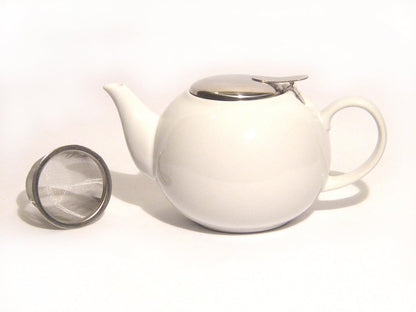 Mahamosa Teapot and Tea Gift Set - White Ceramic Infuser Teapot (Tea Pot) and White Tea Sampler Gift Set Kit (incl. three 2 oz. specialty white teas)(Bundle - 4 items) (Christmas Holiday gift)