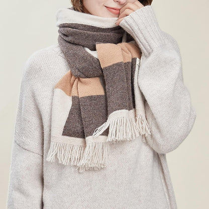 RAN Winter Warm Scarfs Weave Luxury Plaid Scarf Wool Scarf with Tassel, Women Warm Knitted Scarf for Fall and Winter, 14.2" X 72.8" Long (Color : Brown, Size : 14.2" X 72.8")