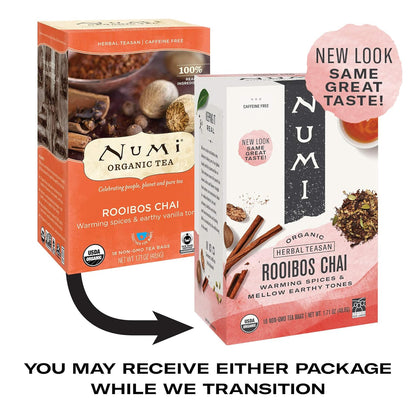 Numi Organic Tea Honeybush, 18 Count Box of Tea Bags (Pack of 3) Herbal Teasan