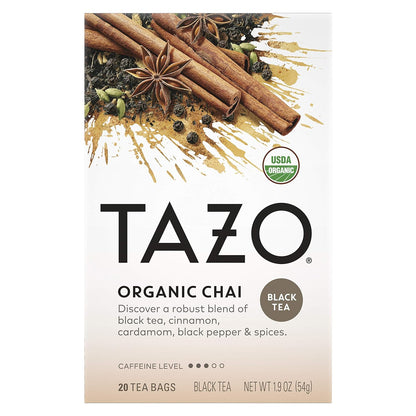 Tazo Organic Chai For a Warm Spiced Chai Black Tea Moderately Caffeinated Tea 20 Tea Bags