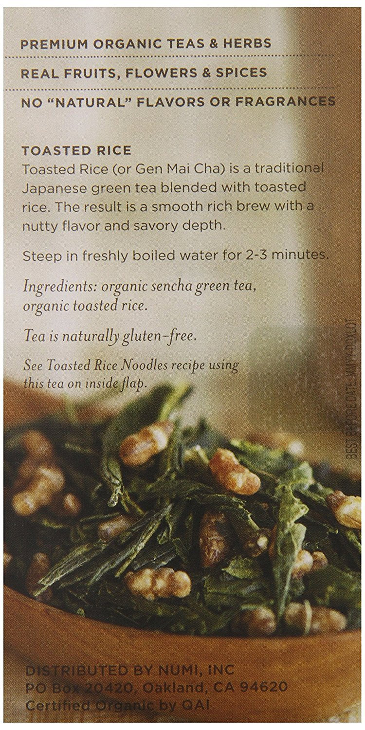 Numi Organic Tea Matcha Toasted Rice, 18 Count Box of Tea Bags (Pack of 6), Green Tea (Packaging May Vary)