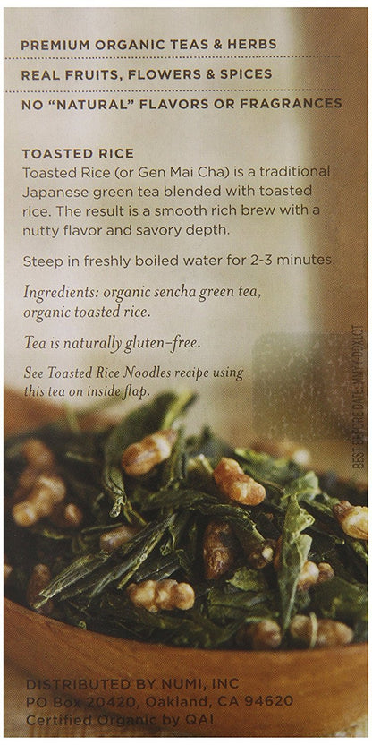 Numi Organic Tea Matcha Toasted Rice, 18 Count Box of Tea Bags (Pack of 6), Green Tea (Packaging May Vary)