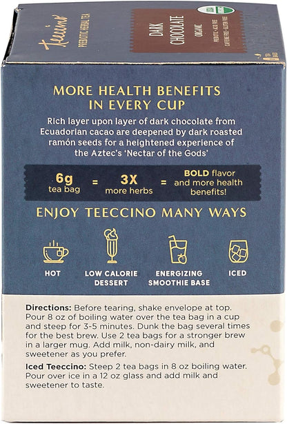 Teeccino Dark Chocolate - Prebiotic Superboost™ Herbal Tea - Support Your Probiotics with Prebiotics for Good Gut Health and Regularity, Digestive Chocolate Tea, 10 Tea Bags