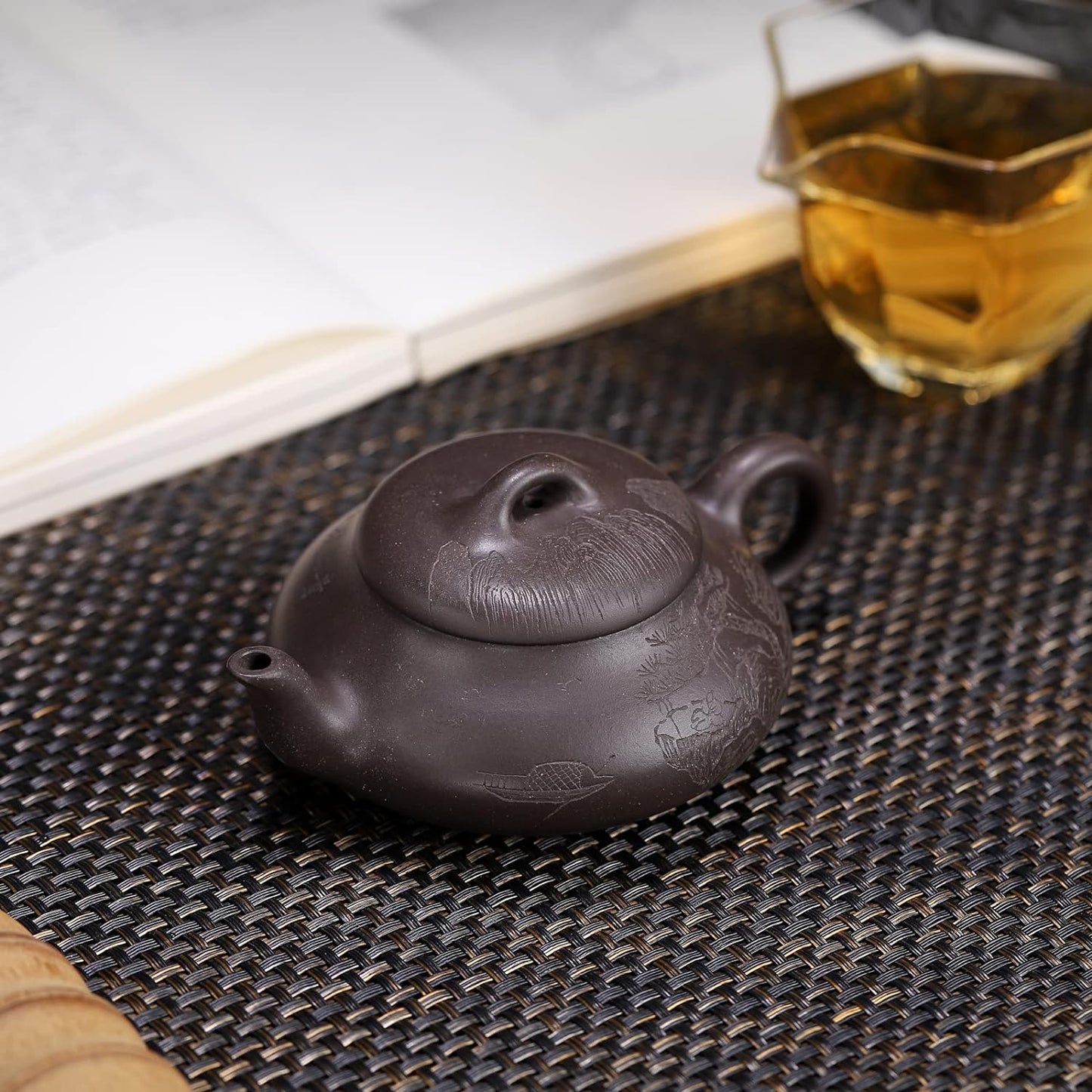 SILINE Zisha Teapot, Chinese Yixing Clay Handmade Teapot 6.7 Oz, Infuse Brew Kung Fu Loose Leaf Tea Maker -HantangShipiao,Black Clay