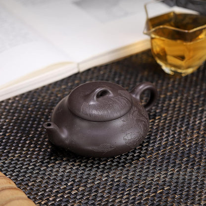 SILINE Zisha Teapot, Chinese Yixing Clay Handmade Teapot 6.7 Oz, Infuse Brew Kung Fu Loose Leaf Tea Maker -HantangShipiao,Black Clay