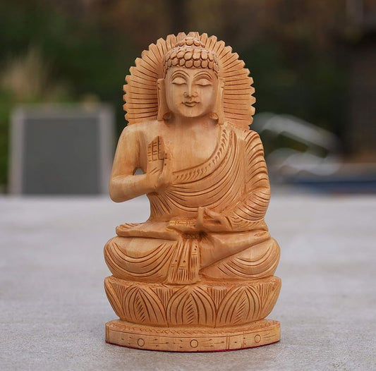 DharmaObjects Hand Carved Kadam Wood Blessing Sitting Buddha Statue (6" Tall X 3.5" Wide, Gautama Buddha)