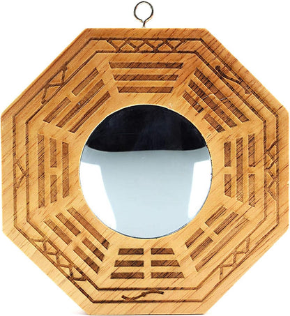 Chinese Feng Shui Wood Bagua Mirror 6 Inch Fengshui ba gua Mirrors (Concave)