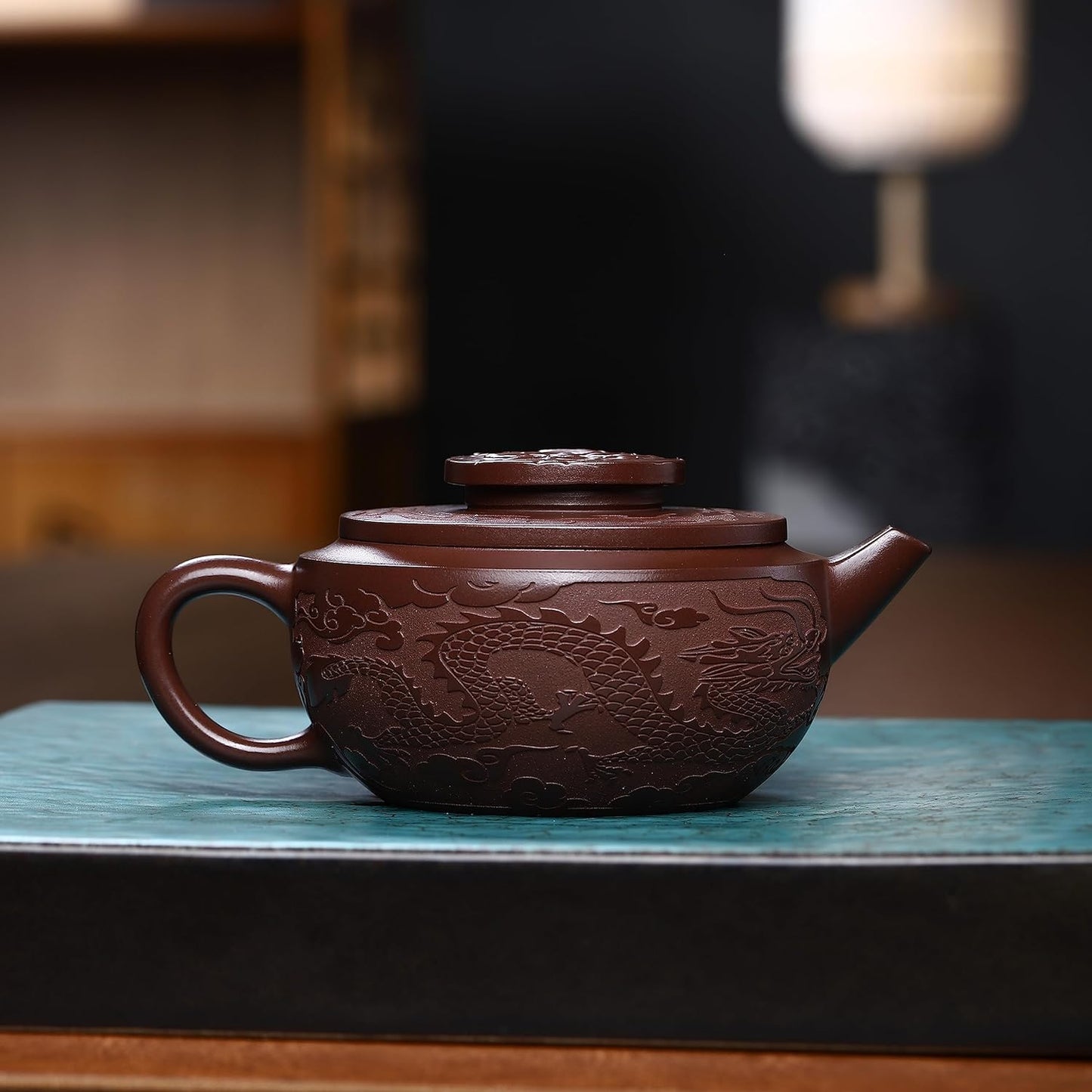 SILINE Zisha Teapot, Chinese Yixing Clay Handmade Tea Pot 10.8 Oz, Infuse Brew Kung Fu Loose Leaf Tea Maker (LongJulun,Zini Purple Clay)