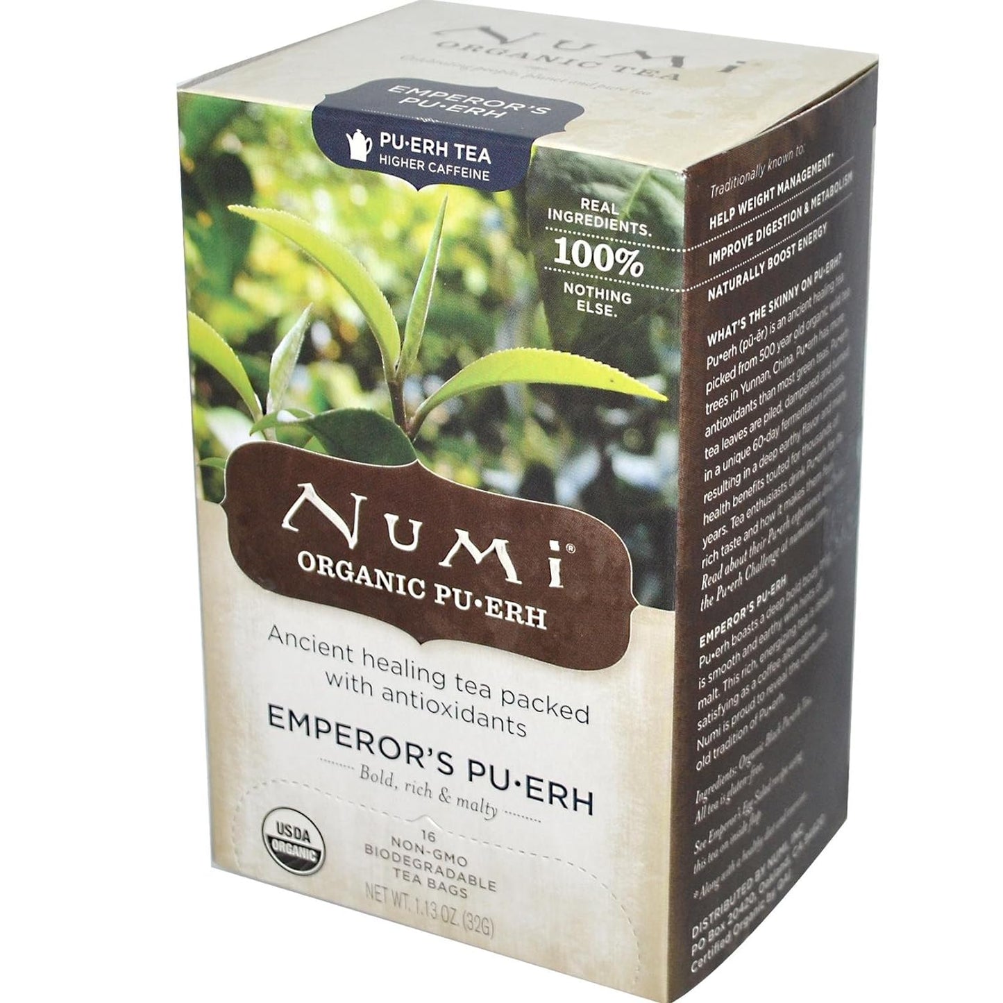 Numi 10350 Organic Teas And Teasans, 0.125Oz, Emperor's Puerh, 16/Box