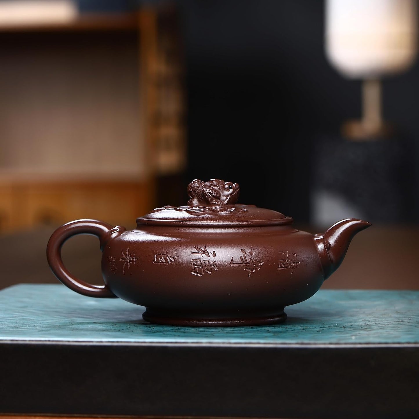 SILINE Zisha Teapot, Chinese Yixing Clay Handmade Tea Pot 10 Oz, Infuse Brew Kung Fu Loose Leaf Tea Maker (Frog,Zini Purple Clay)