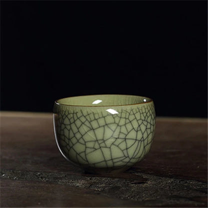 85ml one tea cup longquan celadon marked cup of tea Chinese porcelain crackle glaze brother kiln geyao diyao tea cups on sales