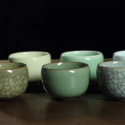 85ml one tea cup longquan celadon marked cup of tea Chinese porcelain crackle glaze brother kiln geyao diyao tea cups on sales