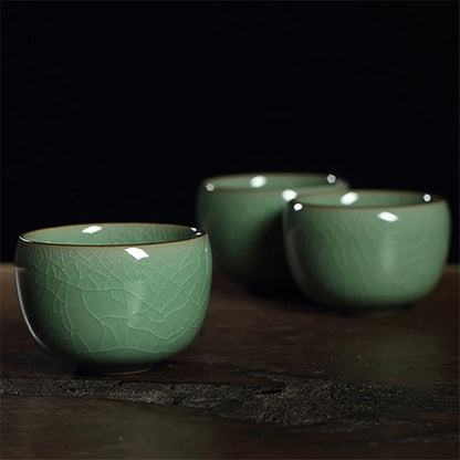 85ml one tea cup longquan celadon marked cup of tea Chinese porcelain crackle glaze brother kiln geyao diyao tea cups on sales