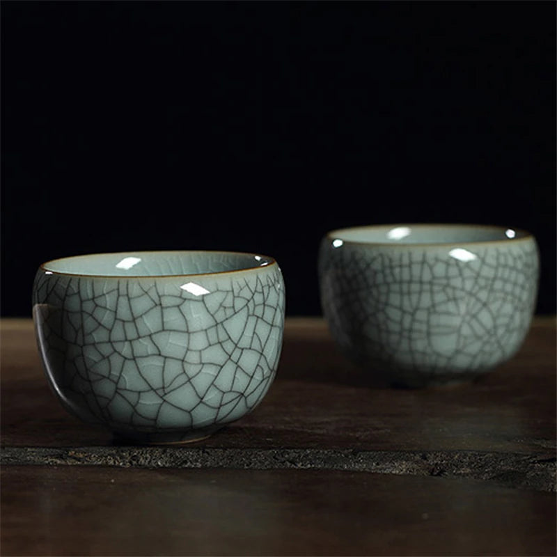 85ml one tea cup longquan celadon marked cup of tea Chinese porcelain crackle glaze brother kiln geyao diyao tea cups on sales