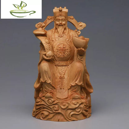 5.5inch Solid Wood Carved Buddha Statue of God of Wealth Modern Art Handmade Lucky Buddha Home Living Room Decoration Statue