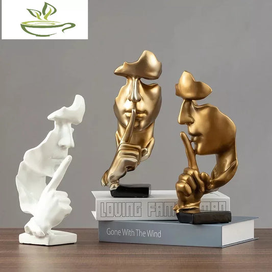 Resin Silence Mask Statue Abstract Statuettes No Say No See No Hear Mask Sculpture for Office Vintage Home Decor 2021 New