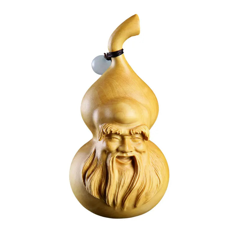 8CM Gourd Longevity God Figurines Collection Wood Staute Pendant Boxwood Carving Handicraft Birthday Present