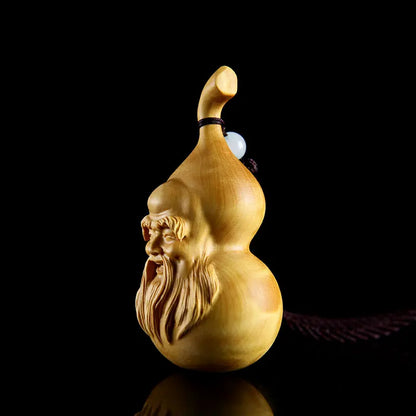 8CM Gourd Longevity God Figurines Collection Wood Staute Pendant Boxwood Carving Handicraft Birthday Present