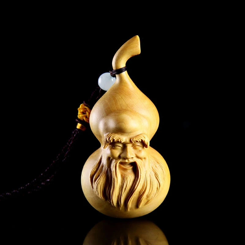 8CM Gourd Longevity God Figurines Collection Wood Staute Pendant Boxwood Carving Handicraft Birthday Present