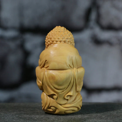 8CM Lucky Rich Toads with Monk Wood Frogs Golden Buddha Statue Animal mascot Home Decor Boxwood Carving