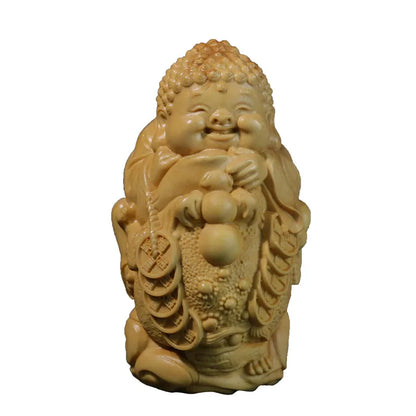 8CM Lucky Rich Toads with Monk Wood Frogs Golden Buddha Statue Animal mascot Home Decor Boxwood Carving