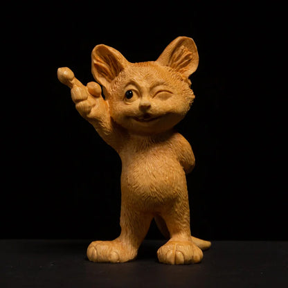 8CM Naughty Cat Statue Wood Animal Statue Three Little Kittens Arts Crafts Solid Wood Statue Lucky Statue Home Decoration