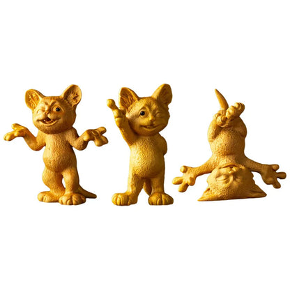 8CM Naughty Cat Statue Wood Animal Statue Three Little Kittens Arts Crafts Solid Wood Statue Lucky Statue Home Decoration