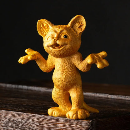 8CM Naughty Cat Statue Wood Animal Statue Three Little Kittens Arts Crafts Solid Wood Statue Lucky Statue Home Decoration