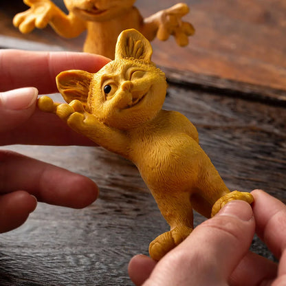 8CM Naughty Cat Statue Wood Animal Statue Three Little Kittens Arts Crafts Solid Wood Statue Lucky Statue Home Decoration