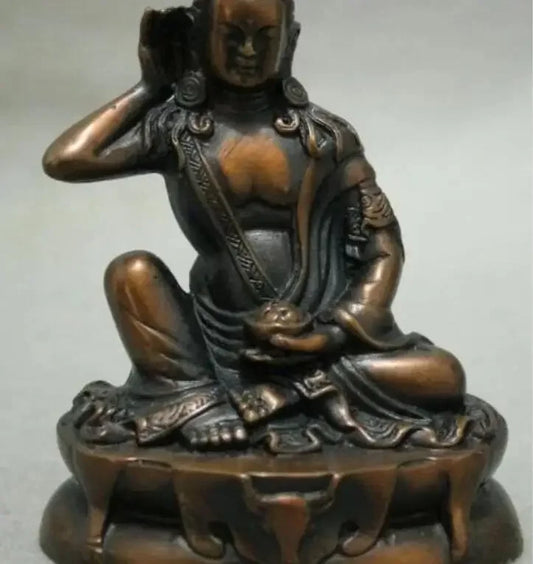 8CM Old Tibet Buddhist Bronze Milarepa Arhat Buddha Ride Deer Head Statue