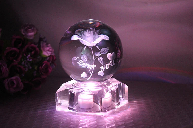 8CM -' Rose Figurine romantic 3D Crystal ball statue-- best Birthday festival gift